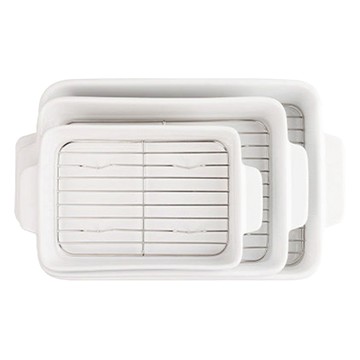 Careprin 多用途陶瓷烤盤附不鏽鋼網架3件組 (S/M/L)  1組  白色