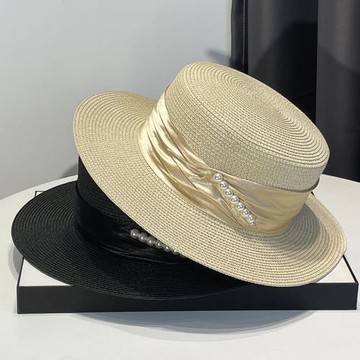 帽子女款2025新款法式優雅平頂禮帽夏季度假沙灘遮陽太陽百搭草帽