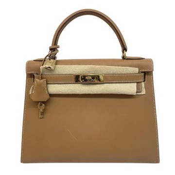 二手品 七成新 Hermes 經典KELLY28金棕金扣 SWIFT皮革 外縫(圓形V刻)