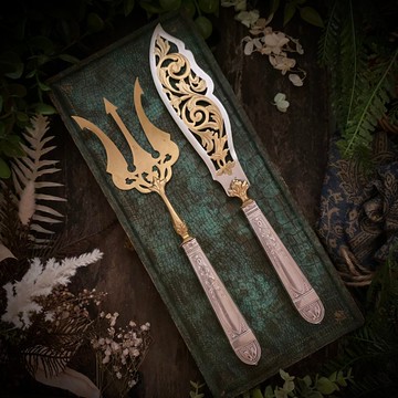 19世紀末 Louis XVI 復興風格法國純銀柄 雙色分食刀叉組