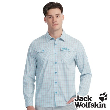 【Jack wolfskin飛狼】男 美式格紋 可捲袖長袖防曬襯衫『藍底藍格』
