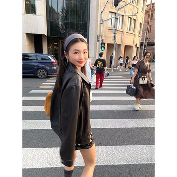 落落狷介 仿皮衣女款2025新款咖啡色小個子皮夾克外套秋冬款短款