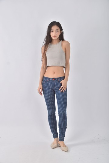 (M) bubble co丹寧牛仔圓點藍色長褲