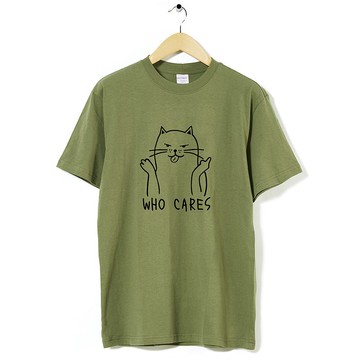 Who Cares Cat #2 中性短袖T恤 軍綠色 狗貓毛小孩禮物聖誕貓之日