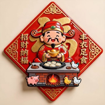 竈王爺 樹脂磁性冰箱貼新年喜慶祈福飾品招財進寶豐衣足食創意廚房點綴 吉祥討喜 客廳廚房百搭招財風格裝飾品 招財擺飾