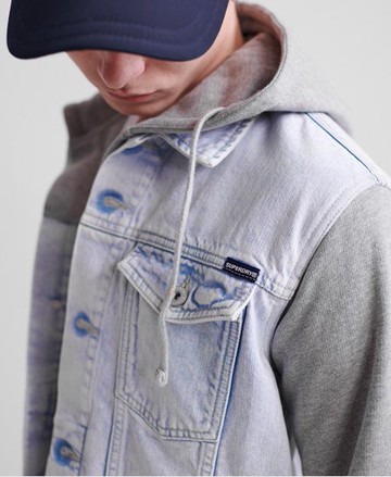 Superdry Men's Men's Hooded Highwayman Trucker Jacket Light Blue / Houston Light Blue - Size: XL