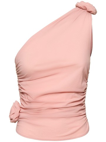 Jersey One Shoulder Draped Top W/ Rose