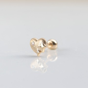 14K 愛心光芒鎖珠耳環_MNT650 (單個) 耳骨 耳窩 轉珠耳環 碰水不