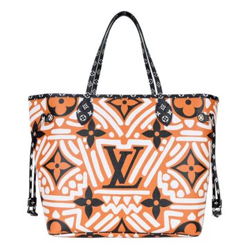 Louis Vuitton Neverfull MM 帆布印花塗鴉幾何附手拿肩背托特包(焦糖X米白)