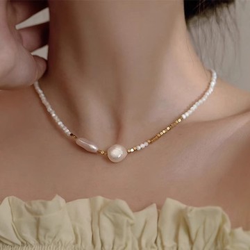 【Paiya派亞】巴洛克珍珠項鏈女百搭高級感小衆鎖骨鏈春夏串珠貝殼頸鏈飾品(交換禮物/送禮)