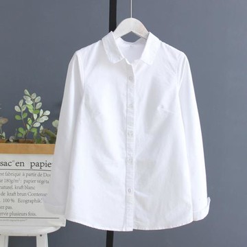 2025春秋新款襯衣女 韓版潮簡約職業翻領純棉白色打底長袖襯衫女