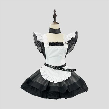 新品 復古黑白條紋Lolita女仆裝亞文化日系可愛圍裙套裝cos連衣裙