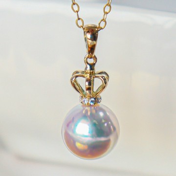 日本天然海水 Akoya 珍珠 吊墜 18K 黃金 鑲嵌鑽石 項鏈 正圓珍珠 強光珍珠