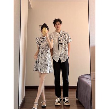 中式情侶裝夏季一裙一衣國風旗袍小眾設計感盤扣2026新款高級套裝
