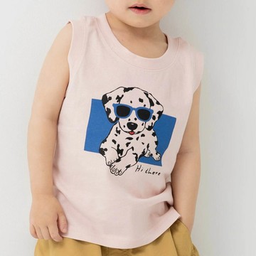 日本 Chil2 - [超低價] 100%棉 童趣印花背心上衣-大麥町-粉紅