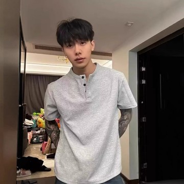 潮牌潮男灰色華夫格亨利領短袖男夏季美式復古T恤高級感痞帥半袖鑫弘-衣錦男裝