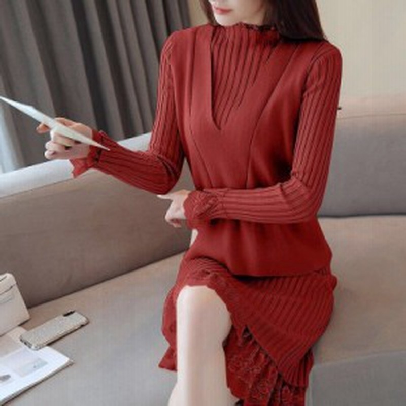 ワンピース タイト ノースリーブベスト ハイネック 長袖 レース ニットワンピース セットアップ レディース 大人用 トップス ブルー ブラ 通販 Lineポイント最大1 0 Get Lineショッピング