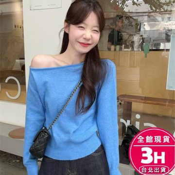 【梨卡】隔日到貨 女裝 毛衣 上衣 紅色 新年 聖誕 斜肩毛衣 內搭針織 韓版毛衣 針織衫 XF035