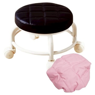 圓凳 滑輪矮凳  360度旋轉  荔枝皮革  防水耐磨  黑色  1組