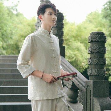 現貨+預購 唐裝中山裝套裝-中國風太極功夫氣功茶禪七分袖棉麻男套裝5色74jf13【獨家進口】【米蘭精品】