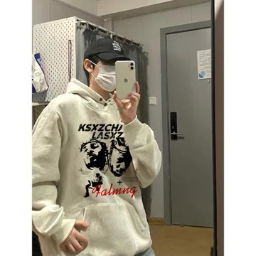 歐美式連帽紐扣灰色衛衣男秋冬復古vintage痞帥高街潮牌寬松外套