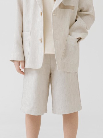 Linen Blend Knee-Length Shorts [Beige]