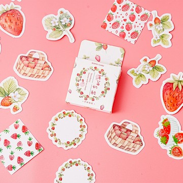 草莓乳酪 盒裝貼紙 手帳貼紙 (45枚入) 貼紙 裝飾貼紙 封口貼 咕卡 咕盤貼紙 文具小物【BlueCat】【JC5519】