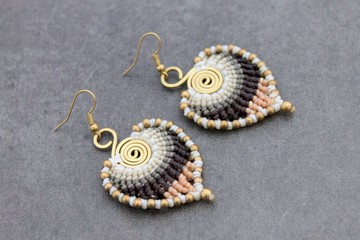 花邊耳環編織黃銅螺旋粉彩葉滴自然波希米亞