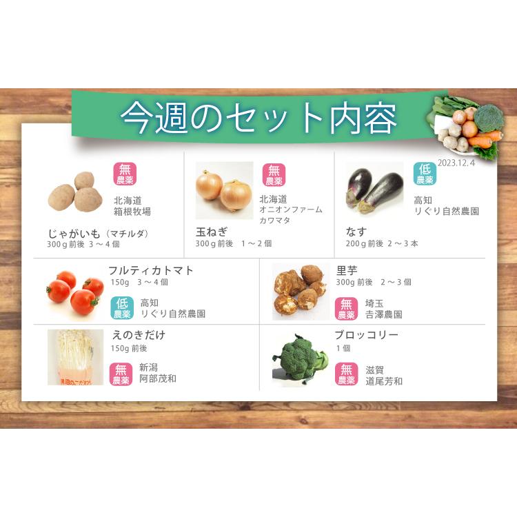 旬の野菜　こだわり野菜セット 無農薬　低農薬　7品目野菜セット　少人数　お試し向け　送料込 旬 ギフト 贈り物 プレゼント お取り寄せ お中元 お歳暮