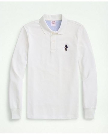 Brooks Brothers Men's Henry Supima Long-Sleeve Polo Shirt | White | Size 2XL