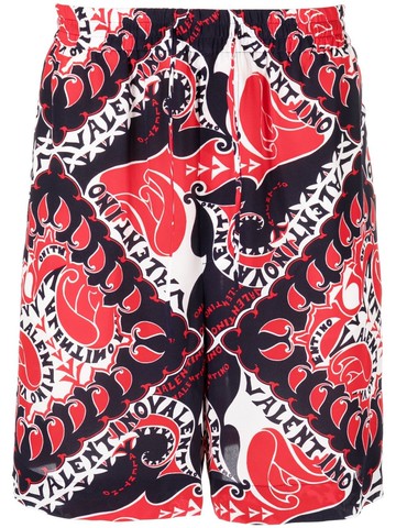 Valentino Garavani - abstract-print drawstring-waist deck shorts - men - Cupro/Silk - 50 - Blue