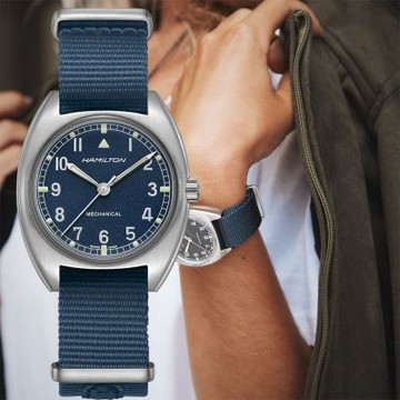 Hamilton Khaki 飛行員先鋒手動上鍊軍用機械錶-36x33mm藍 H76419941