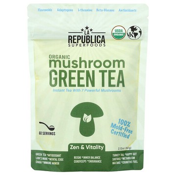 La Republica, 速溶蘑菇綠茶，2.5 盎司（70 克）