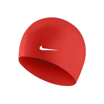 NIKE SWIM 成人矽膠泳帽-游泳 戲水 海邊 沙灘 93060-614 橘紅白