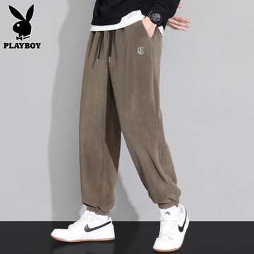 花花公子潮流男士休閑褲秋季奧粒絨運動衛褲寬松束腳長褲子男春秋
