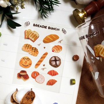 水晶轉印貼紙 手繪麵包 手帳 文具 筆電 手機殼 行李箱 水壺 貼紙