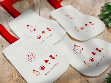 聖誕襪造型飲料提袋 手工絹印雙色套印 聖誕節限定圖案