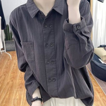 【10衣綾】復古百搭雙排扣棉麻襯衫上衣(百搭/透氣/舒適/4色可選/M-3XL/KDTQ-339)
