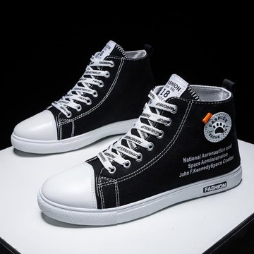 2025新款夏季潮鞋高幫帆布鞋男韓版潮流百搭板鞋學生高邦休閑男鞋