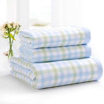 現貨+預購 浴巾 毛巾 三件套-紗布彩格無捻雙層成人衛浴用品2色72t15【獨家進口】【米蘭精品】