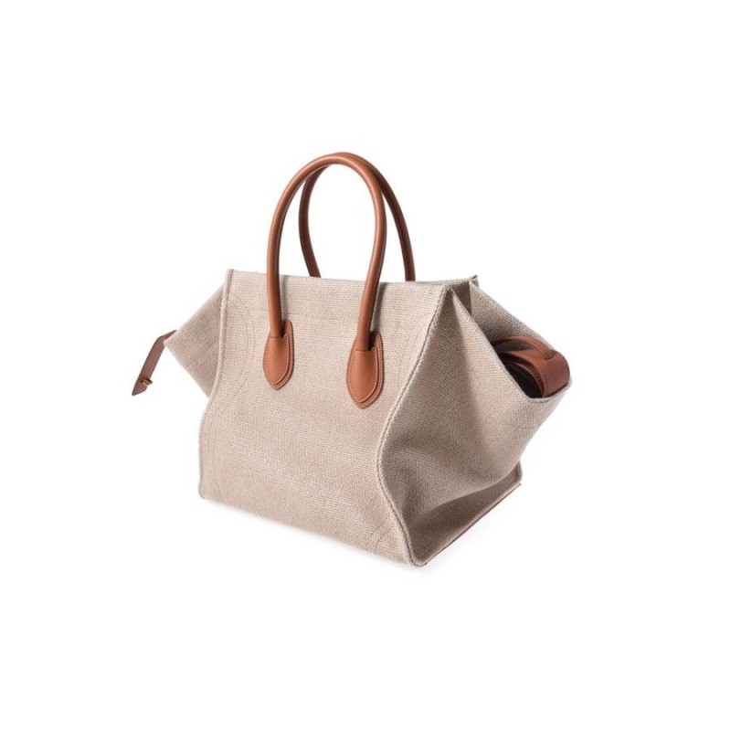 セリーヌ CELINE ラゲージファントム 麻 レザー ナチュラル 茶 中古 | LINEブランドカタログ