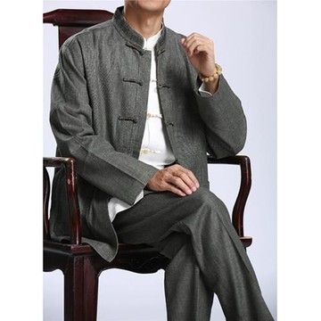 中式棉麻唐裝大碼爸爸新款秋裝 百福龍民族風男士唐裝外套