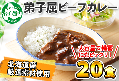 527. ビーフカレー 20個 セット 中辛 牛肉 業務用 レトルトカレー 野菜 備蓄 まとめ買い 北海道 弟子屈町