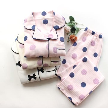 日系秋冬純棉空氣層開衫長袖家居服套裝冬季保暖加厚空氣棉睡衣