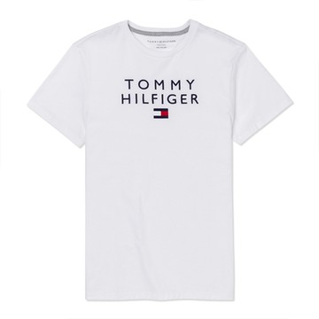 TOMMY 熱銷刺繡文字Logo圖案短袖T恤-白色