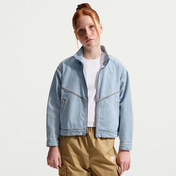 NIKE 牛仔外套 童裝 大童 女童 夾克 落肩寬鬆版型 G NSW WR DENIM JACKET 藍 IF2317-436