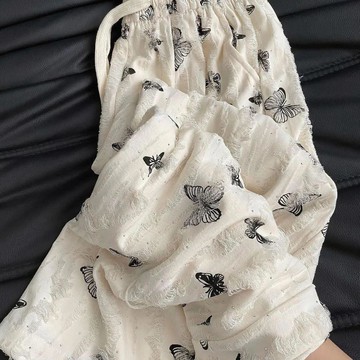 【台灣出貨】休閒闊腿長褲 國風破洞 復古知性 寬鬆遮肉 大尺碼女裝微胖穿搭 棉花糖女孩 輕薄透氣涼感 高CP值