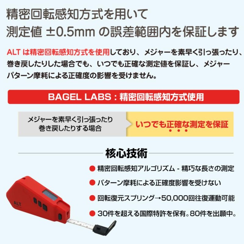 Bluetoothメジャー ALT(アルト) もう手入力はいらない。作業効率大幅UP！瞬間入力 巻き尺 自動入力 スケール スマートメジャー 高精度  採寸 | LINEショッピング