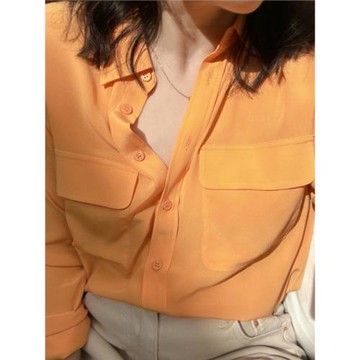 經典款不用多吹喜歡砂洗真絲的來25新色溫柔顯白桂黃口袋長袖襯衫