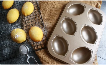 ★快速出貨★附發票~檸檬型蛋糕模金色6連檸檬慕斯戚風蛋糕模法式布丁甜品模
